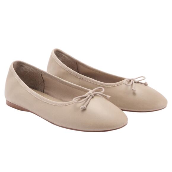 Mango MNG Leather Ballet Flats with Bow Detail Beige Size 38/US 7.5 - Picture 2 of 12